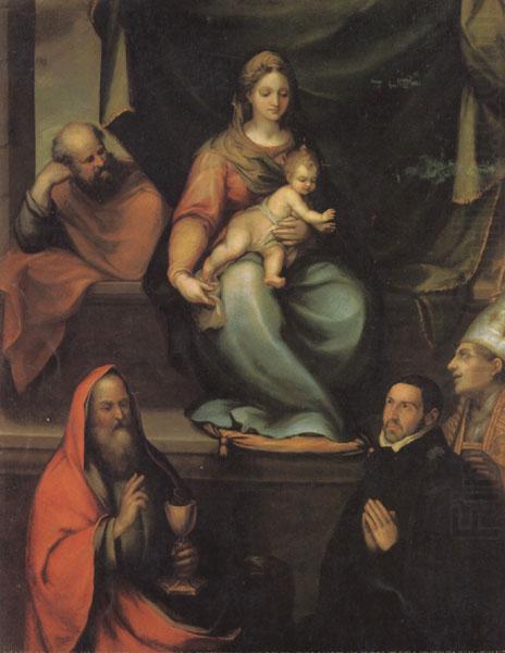 The Holy Family,with SS.Ildefonsus and john the Evangelist,and the Master Alonso de Villegas, Prado, Blas del